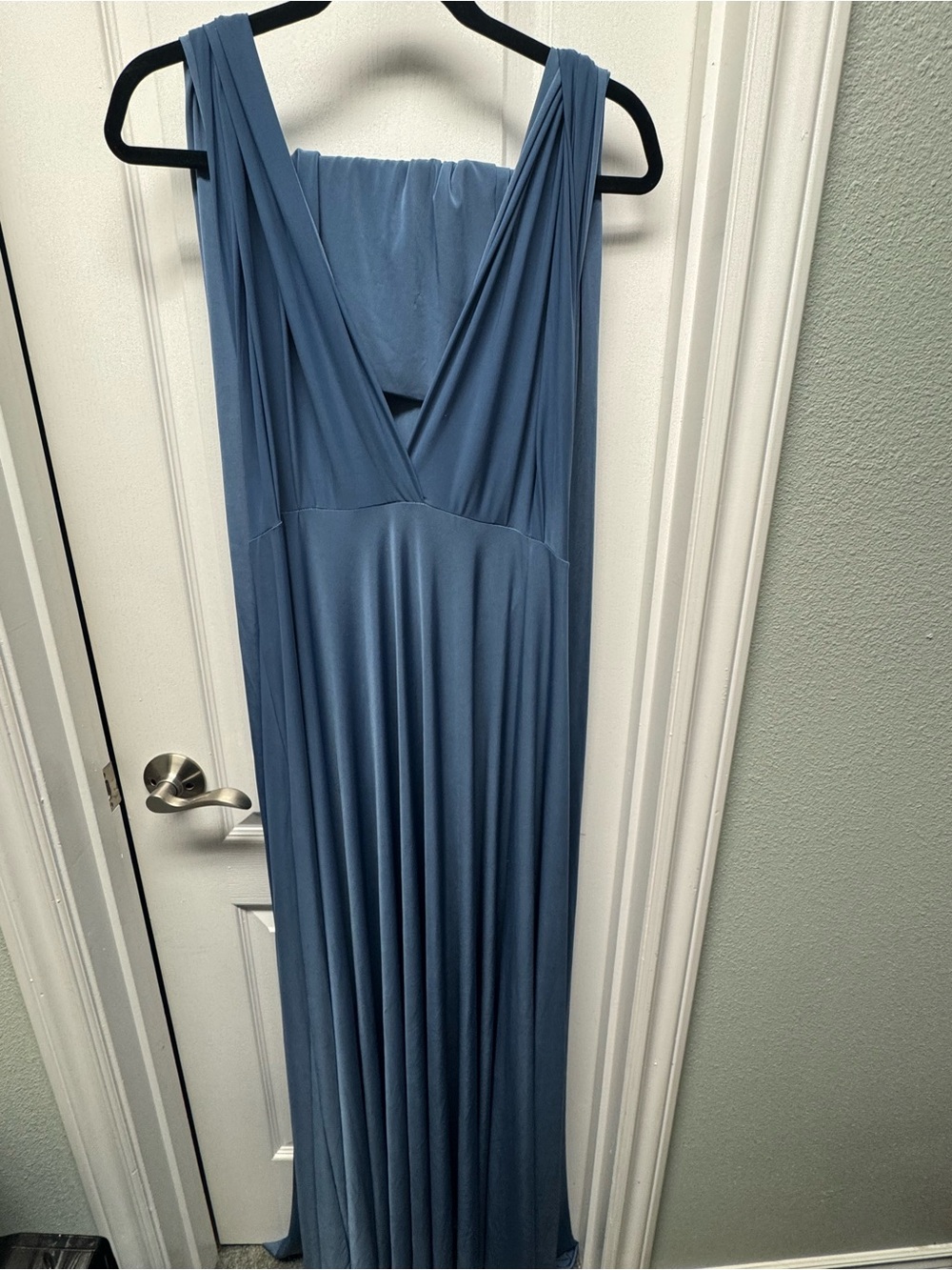 Convertible V-Neck Maxi Bridesmaid Dress in slate Blue